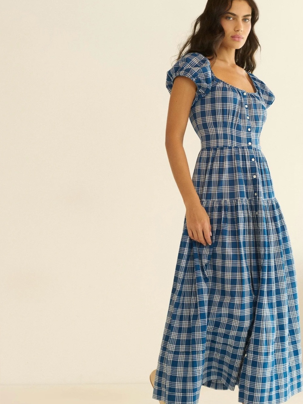 NEW DÔEN VALENNE Midi Dress In Dorsett Plaid Size L